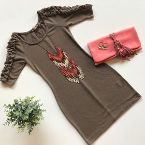 Ruched Sleeve Sweater Dress